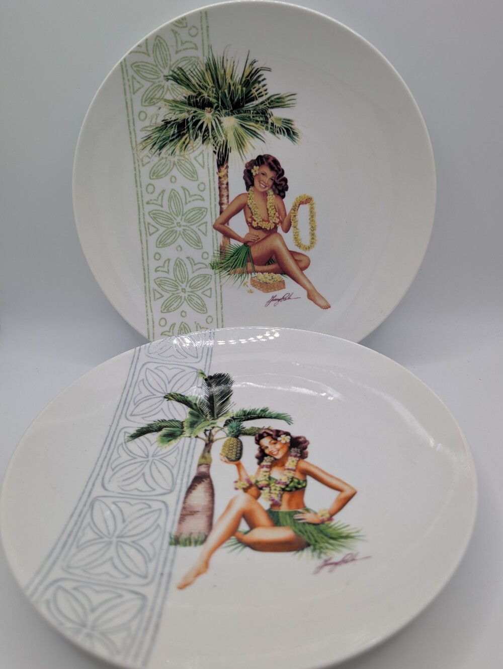 Island Heritage Hawaiian Hula Girl Plates Pineapple Girl Plumeria Girl Vtg